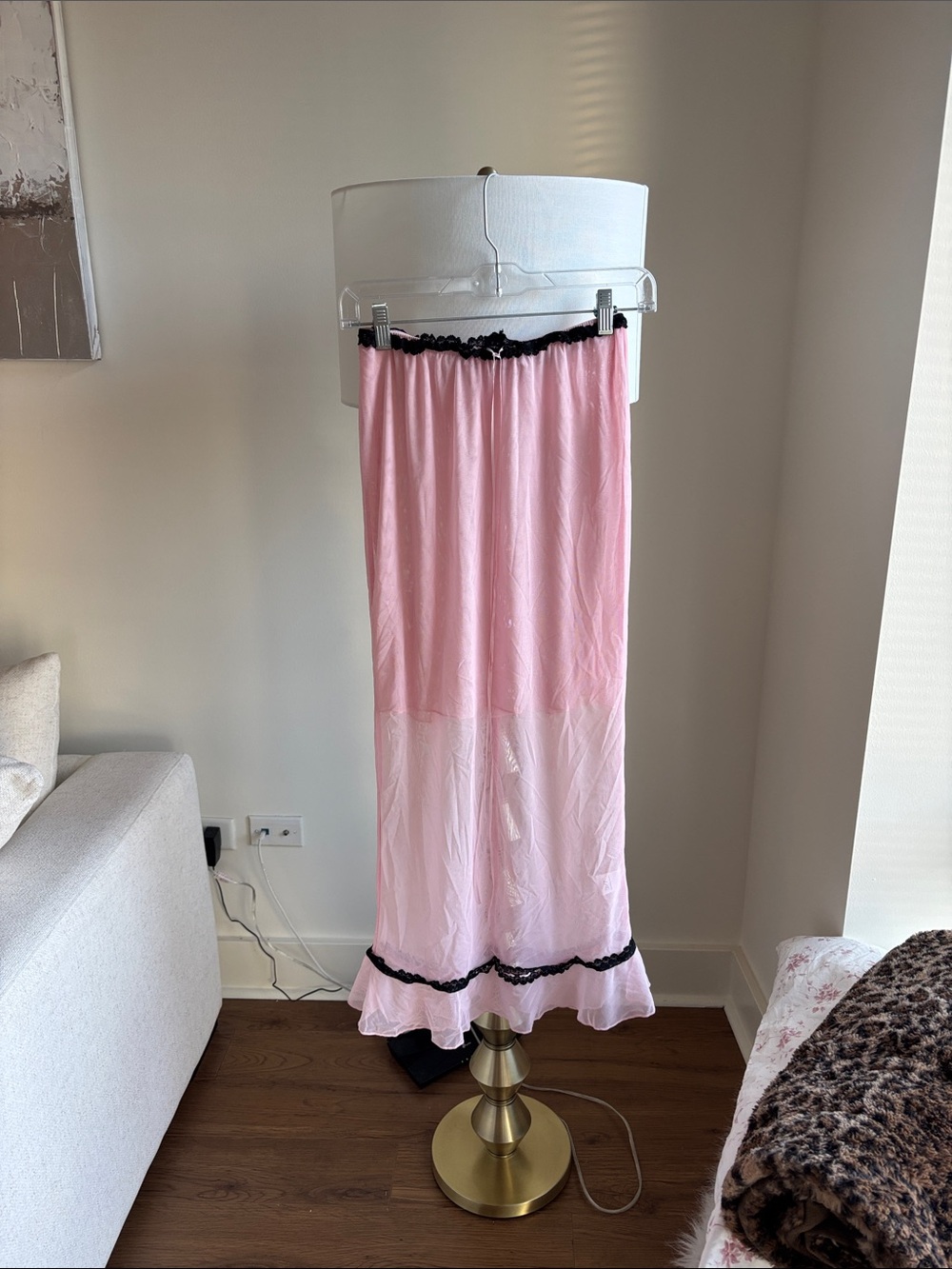 Light Pink Maxi Skirt with Black Lace Trim — Feminine Flow